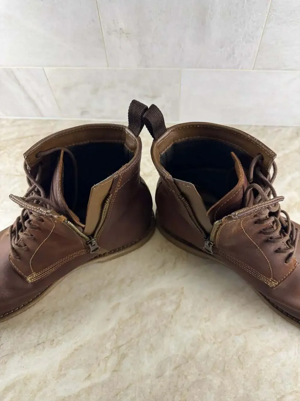 Timberland Brookpark Cap Toe Leather Boots Men’s 8.5 Brown Lace Up Side Zip